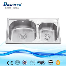 Moulded stainless steel high end table top double bowl washing basin sink Foshan factory